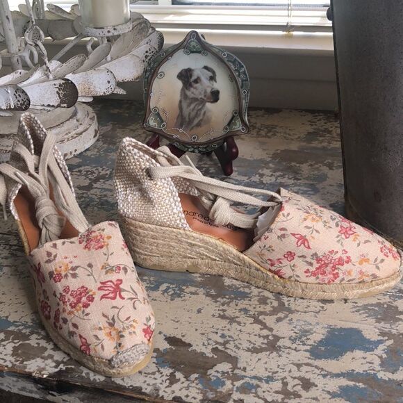 Andre Asous Woven Natural Floral Design Canvas Espadrille Shoes NWOT - Picture 3 of 16